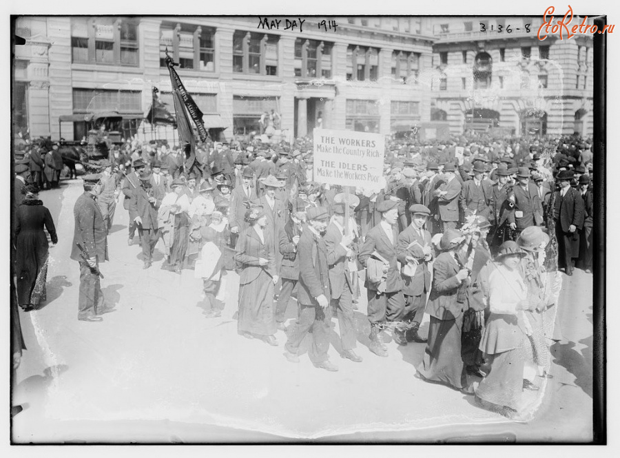 Нью-Йорк - Первомайская демонстрация в Нью-Йорке в 1914