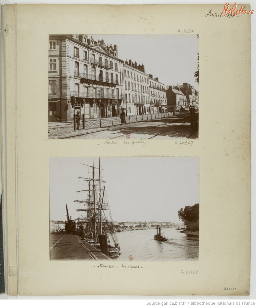 Франция - Нант. Улица города и корабли на Луаре, 1898