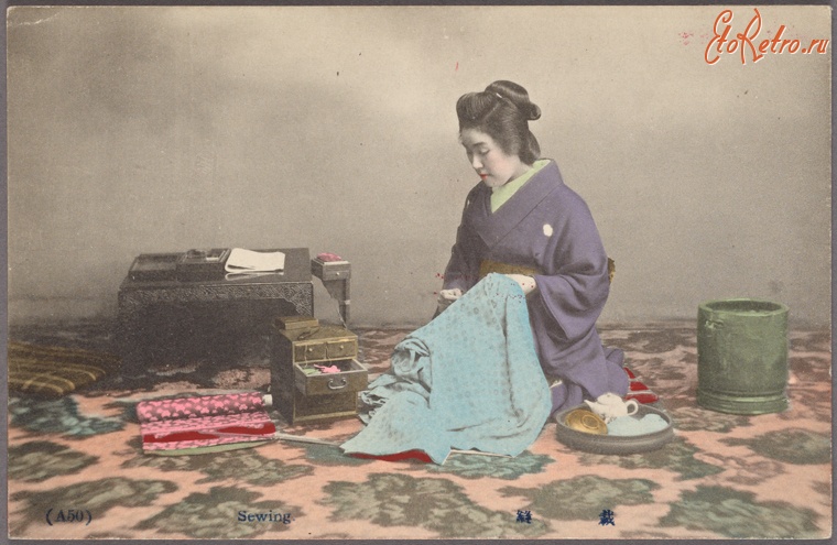 Япония - Гейша за шитьём, 1907-1918