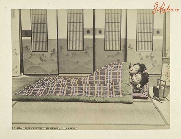 Япония - Интерьер спальни в японском доме, 1890-1899