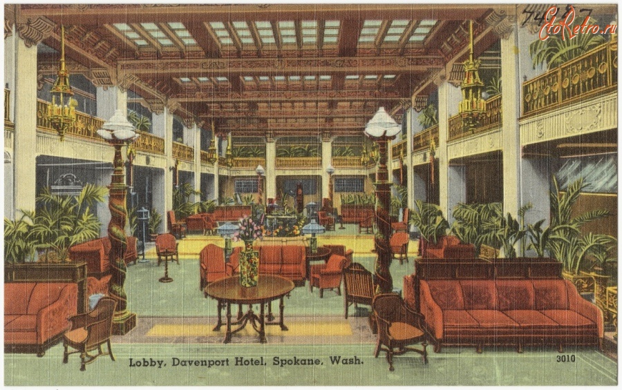 Старые магазины, рестораны и другие учреждения - Вестибюль Отеля Девенпорт в Спокане, штат Вашингтон