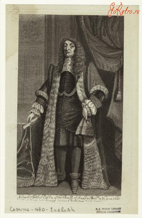 Ретро мода - Английский мужской костюм XVII в.  Слингсби Вефиль Бетеллом, эсквайр, 1680. Шериф Лондона