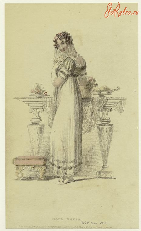 Ретро мода - Английский женский костюм 1810-1819. Бальные платья, 1814