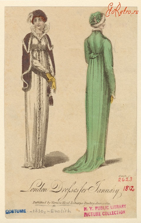 Ретро мода - Английский женский костюм 1810-1819. Лондонская мода, январь 1812
