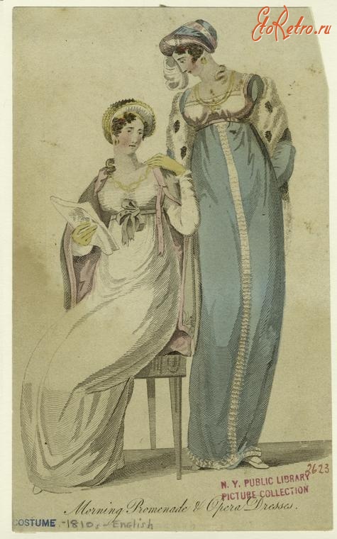 Ретро мода - Английский женский костюм 1810-1819. Утреннее платье для прогулок