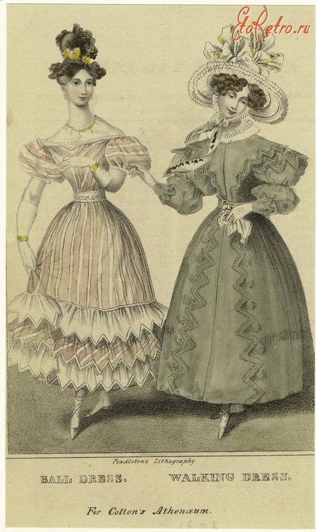 Ретро мода - Английский женский костюм 1820-1819. Бальное и прогулочное платья