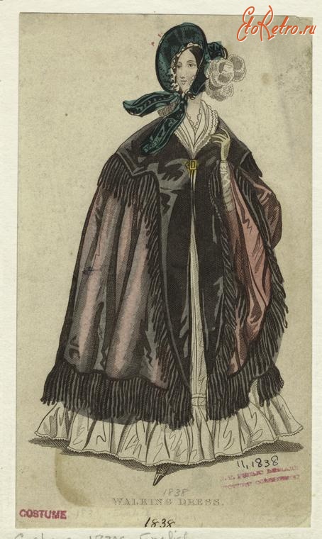 Ретро мода - Женский костюм. Англия, 1830-1839. Платье для прогулок, 1838