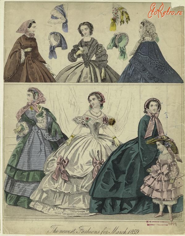 Ретро мода - Женский костюм. Англия, 1850-1859. Новейшие модели, май 1859