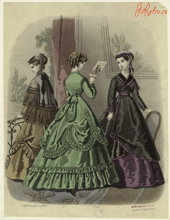 Ретро мода - Женский костюм. Англия, 1860-1869.  Модные платья, 1868