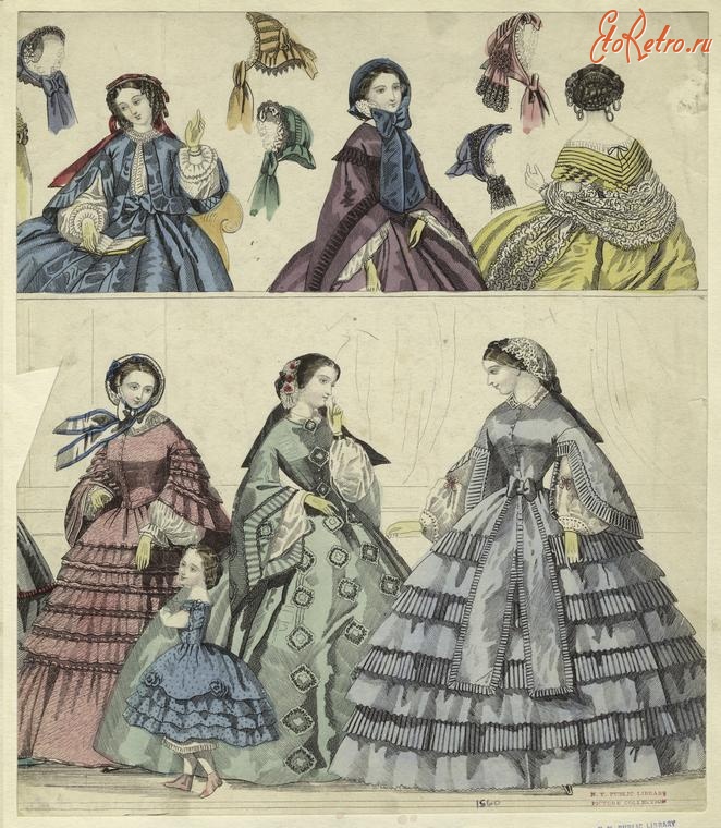 Ретро мода - Женский костюм. Англия, 1860-1869. Модели платьев и шляпок, 1860
