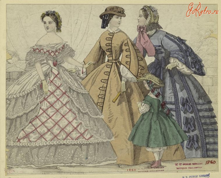 Ретро мода - Женский костюм. Англия, 1860-1869. Платья для девушек и женщин, 1860