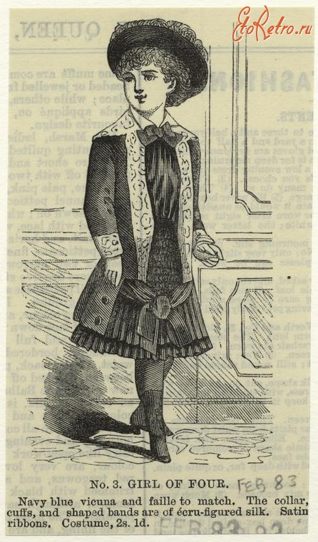 Ретро мода - Детский костюм. Англия, 1880-1889. Жакет, юбка  и шляпа, 1883