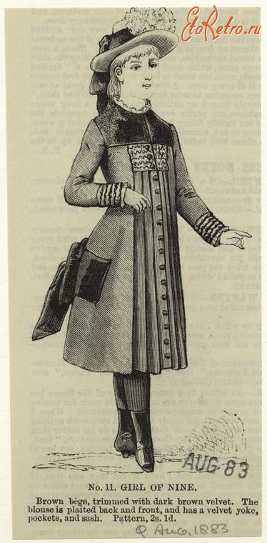 Ретро мода - Детский костюм. Англия, 1880-1889.  Пальто и шляпа для девочки, 1883
