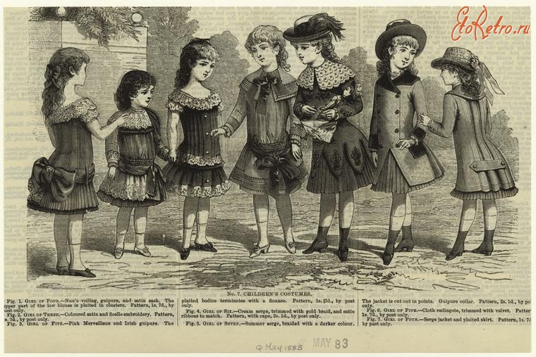 Ретро мода - Детский костюм. Англия, 1880-1889. Платья для девочек, 1883