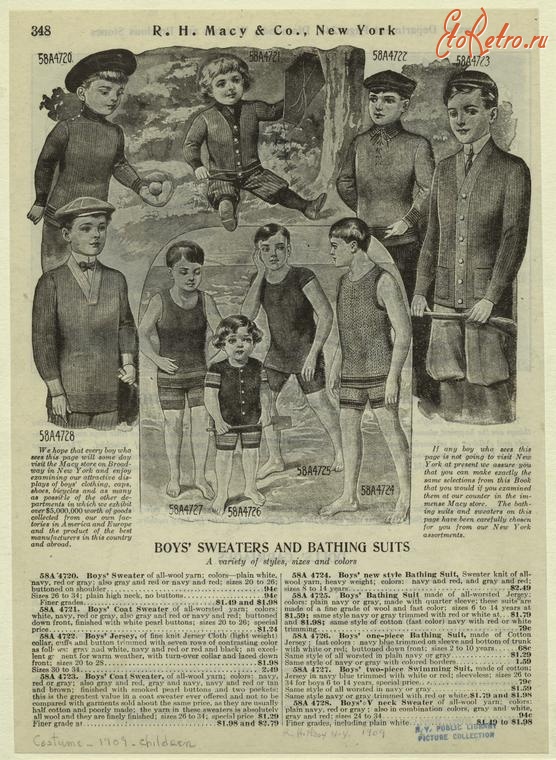 Ретро мода - Детский костюм, 1900-1909. Одежда для купания, 1909