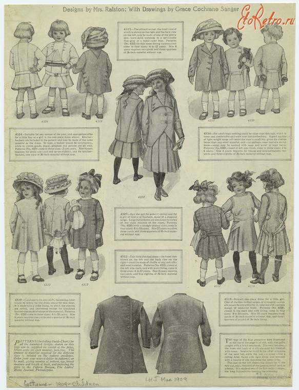 Ретро мода - Детский костюм, 1900-1909. Одежда для прогулок, 1909