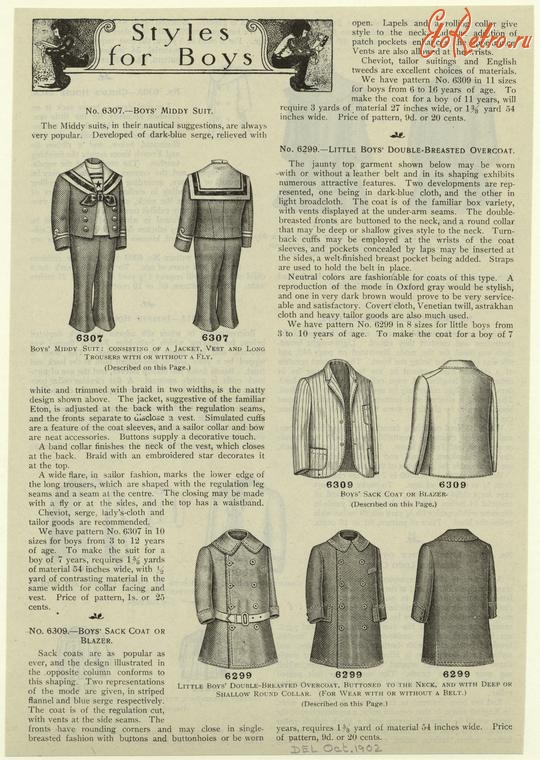 Ретро мода - Детский костюм, 1900-1909. Стили для мальчиков, 1902