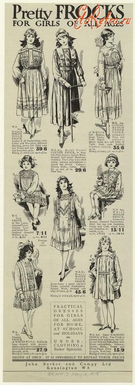 Ретро мода - Детский костюм, 1910-1919. Модная одежда, 1918