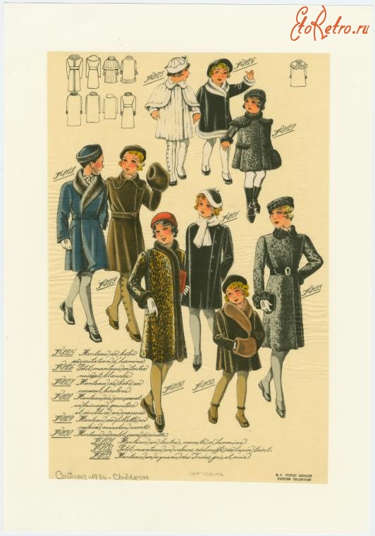 Ретро мода - Детский костюм, 1930-1939. Зимние пальто и шубы, 1937