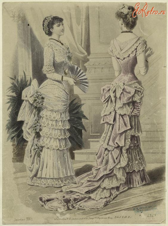 Ретро мода - Женский костюм. Франция, 1880-1889. Вечерние платья, 1882