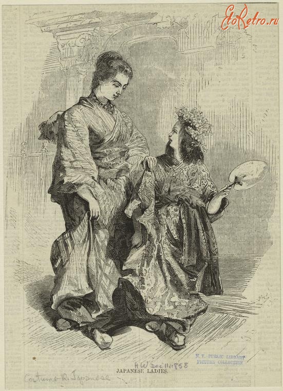 Ретро мода - Японская дама с девочкой, 1858