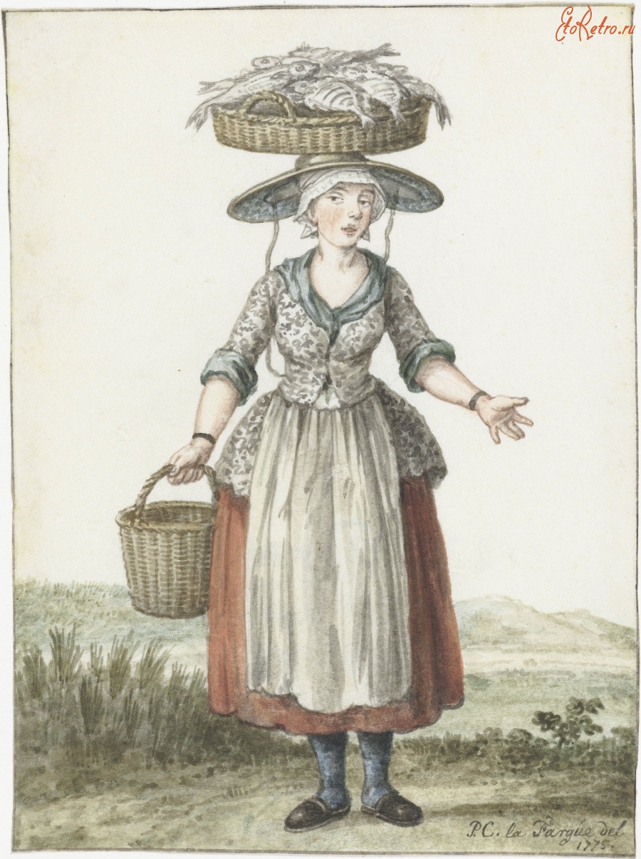 Ретро мода - Женщина из Схевенингена с корзиной рыбы