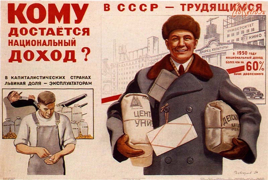 Плакаты - Кому достаётся национальный доход ? В СССР трудящимся