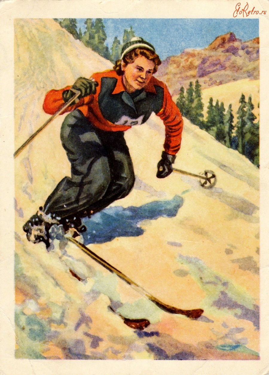 Ретро открытки - Лыжница