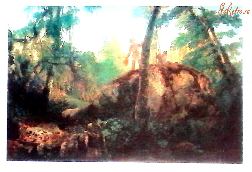 Ретро открытки - Камень в лесу у 