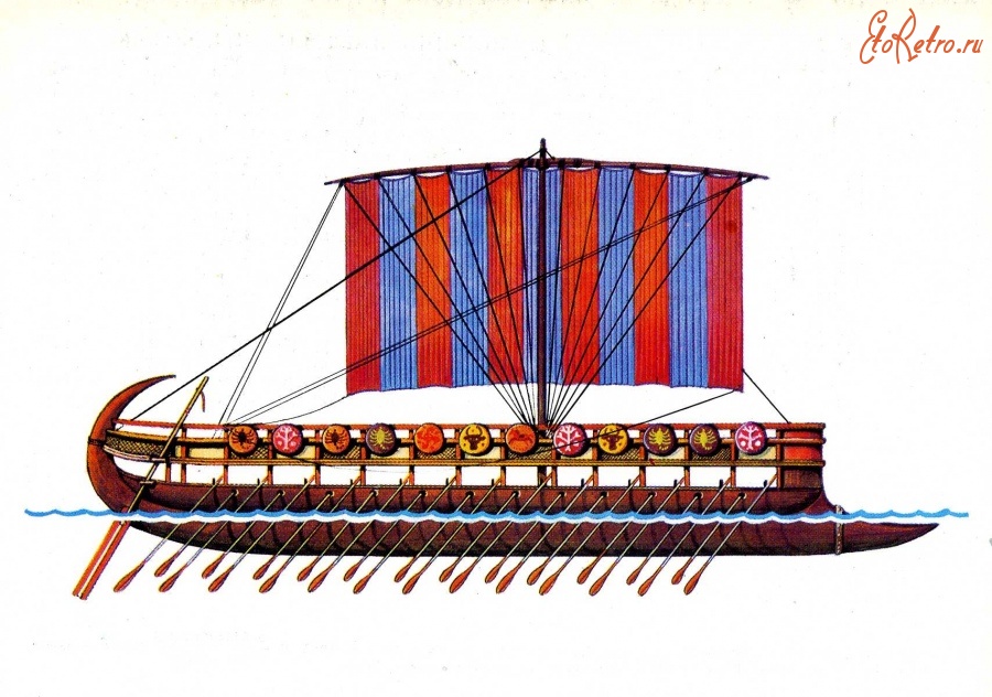 Ретро открытки - Финикийский военный корабль.