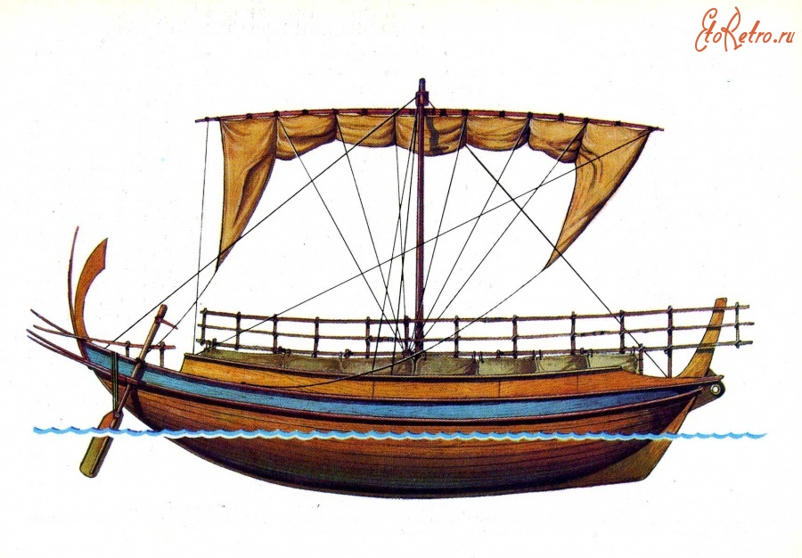 Ретро открытки - Греческий торговый корабль.