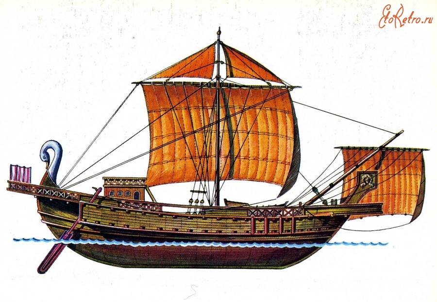 Ретро открытки - Римский торговый корабль.