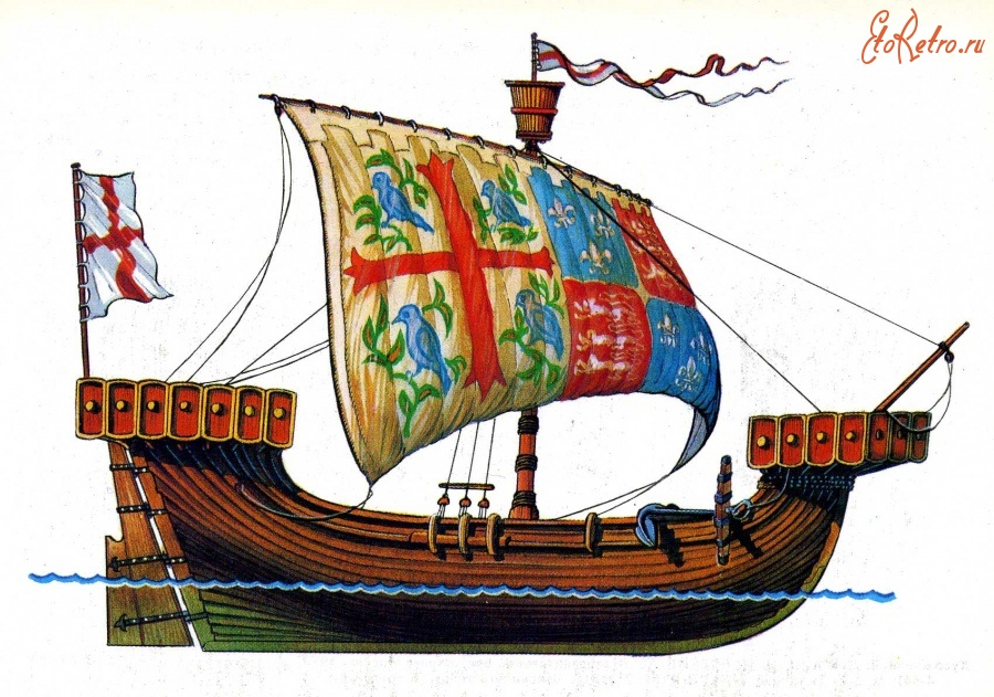 Ретро открытки - Английский купеческий корабль.