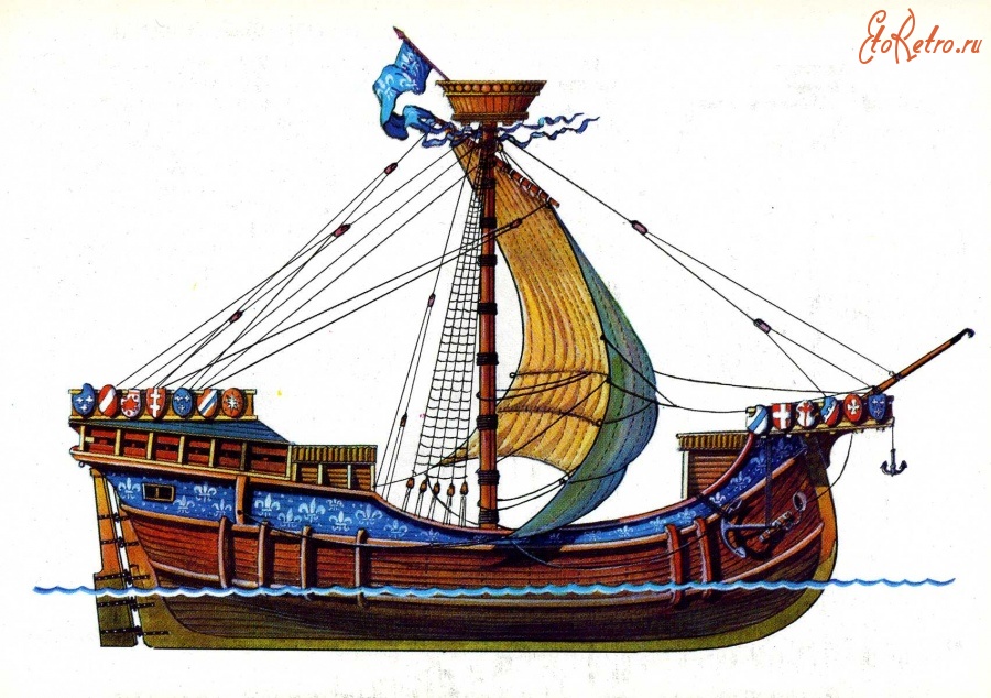 Ретро открытки - Французский торговый корабль.
