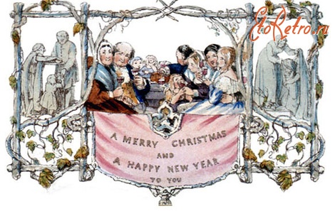 Ретро открытки - Перша Різдвяна листівка. Англія. 1843 р.