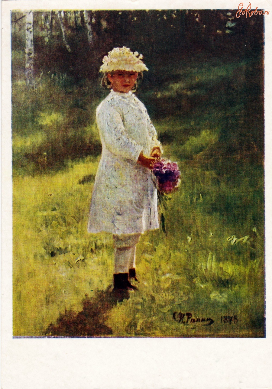 Ретро открытки - Девочка с букетом