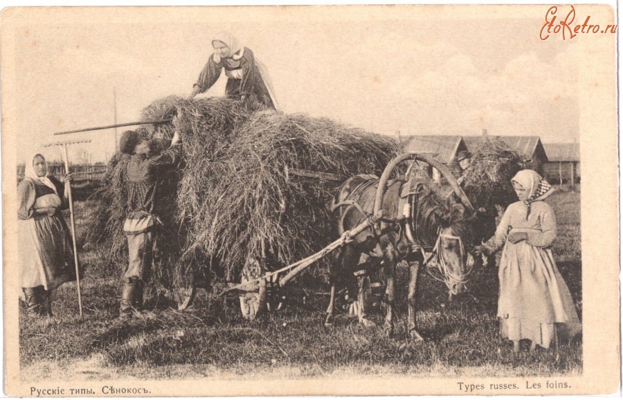 Ретро открытки - Русские типы. Крестьяне. Сенокос, 1913