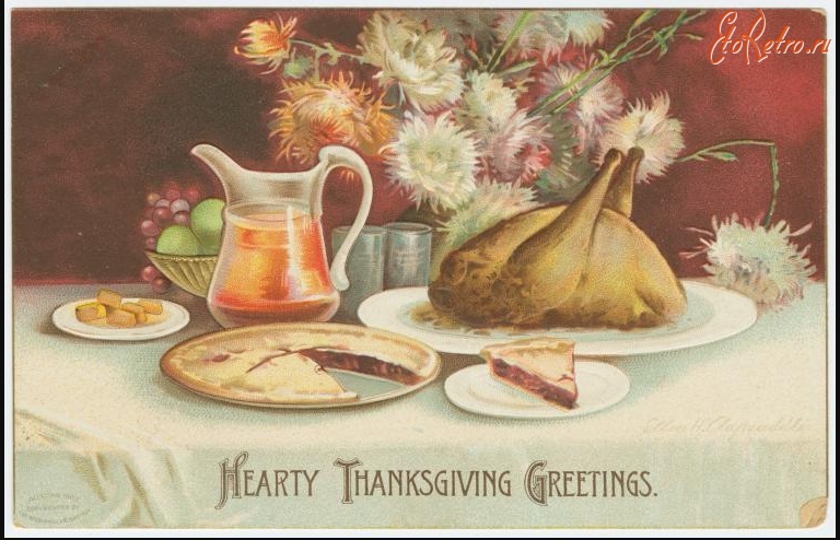 Ретро открытки - Приветствия в День благодарения, 1907