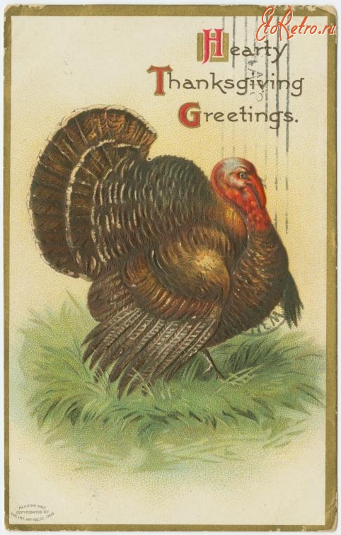 Ретро открытки - Сердечные приветствия в День благодарения, 1908