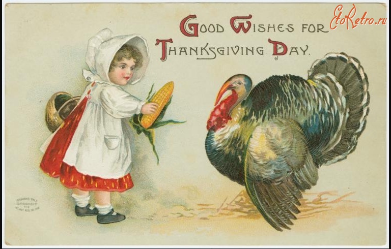 Ретро открытки - Добрые пожелания в День благодарения