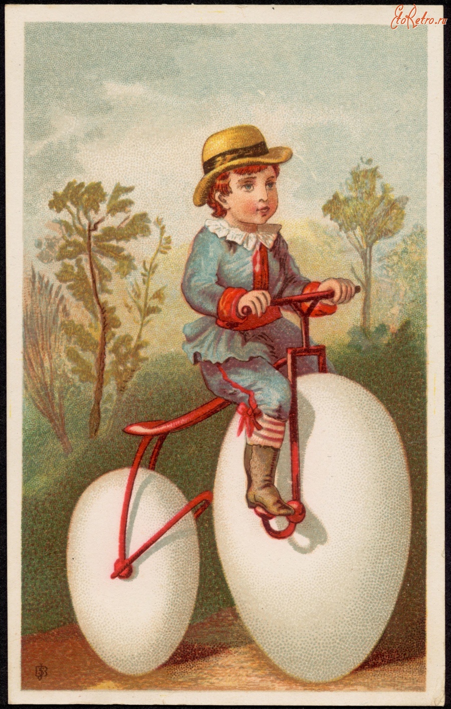 Ретро открытки - Мальчик на велосипеде