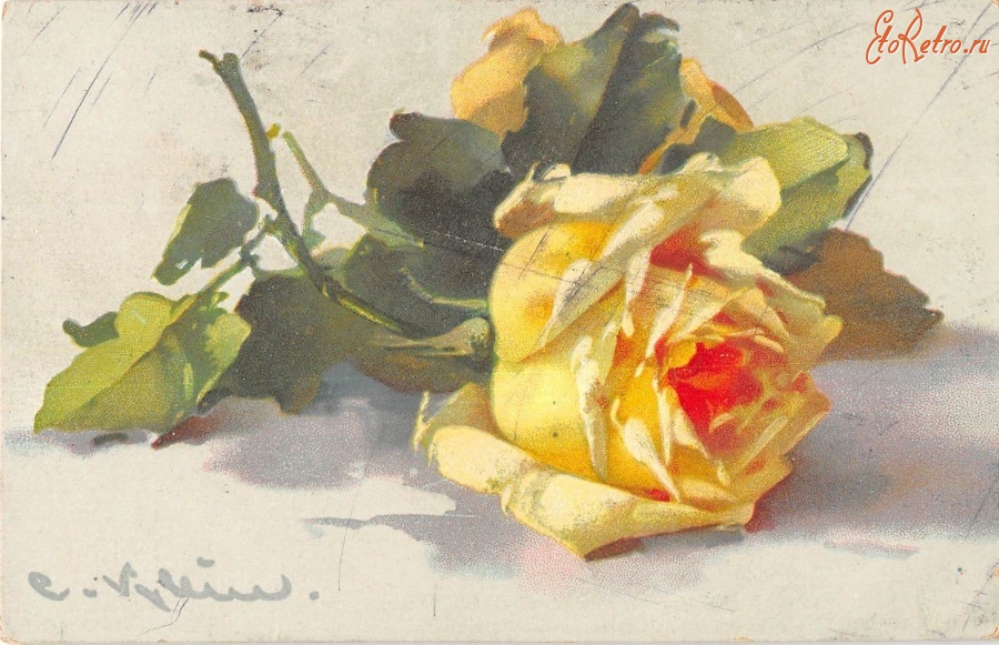 Ретро открытки - Жёлтая роза
