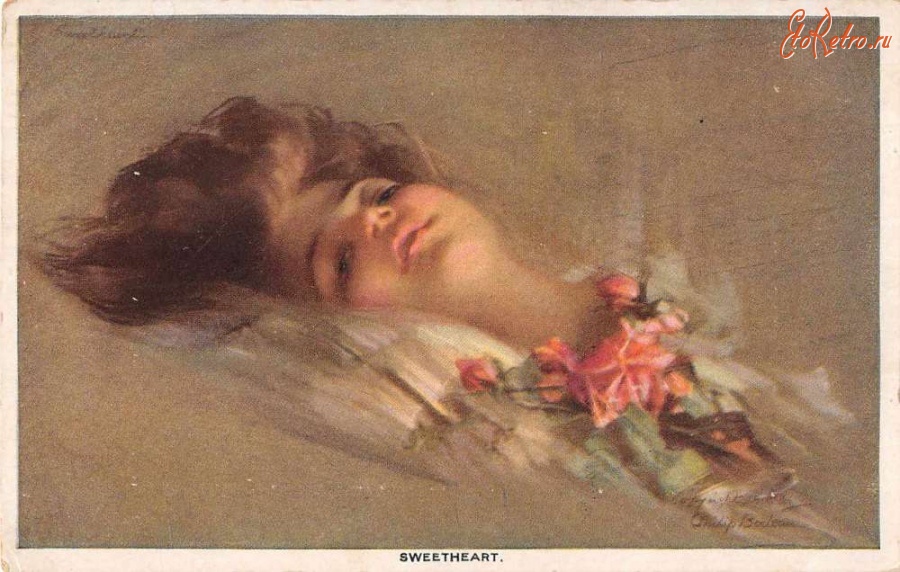 Ретро открытки - Женщина с розами