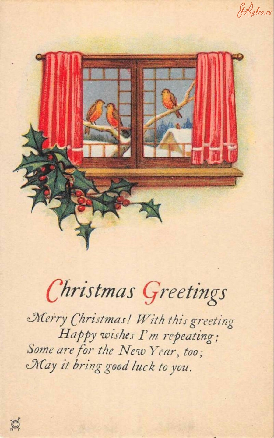 Ретро открытки - С Рождеством и Новым Годом. Зимние птицы