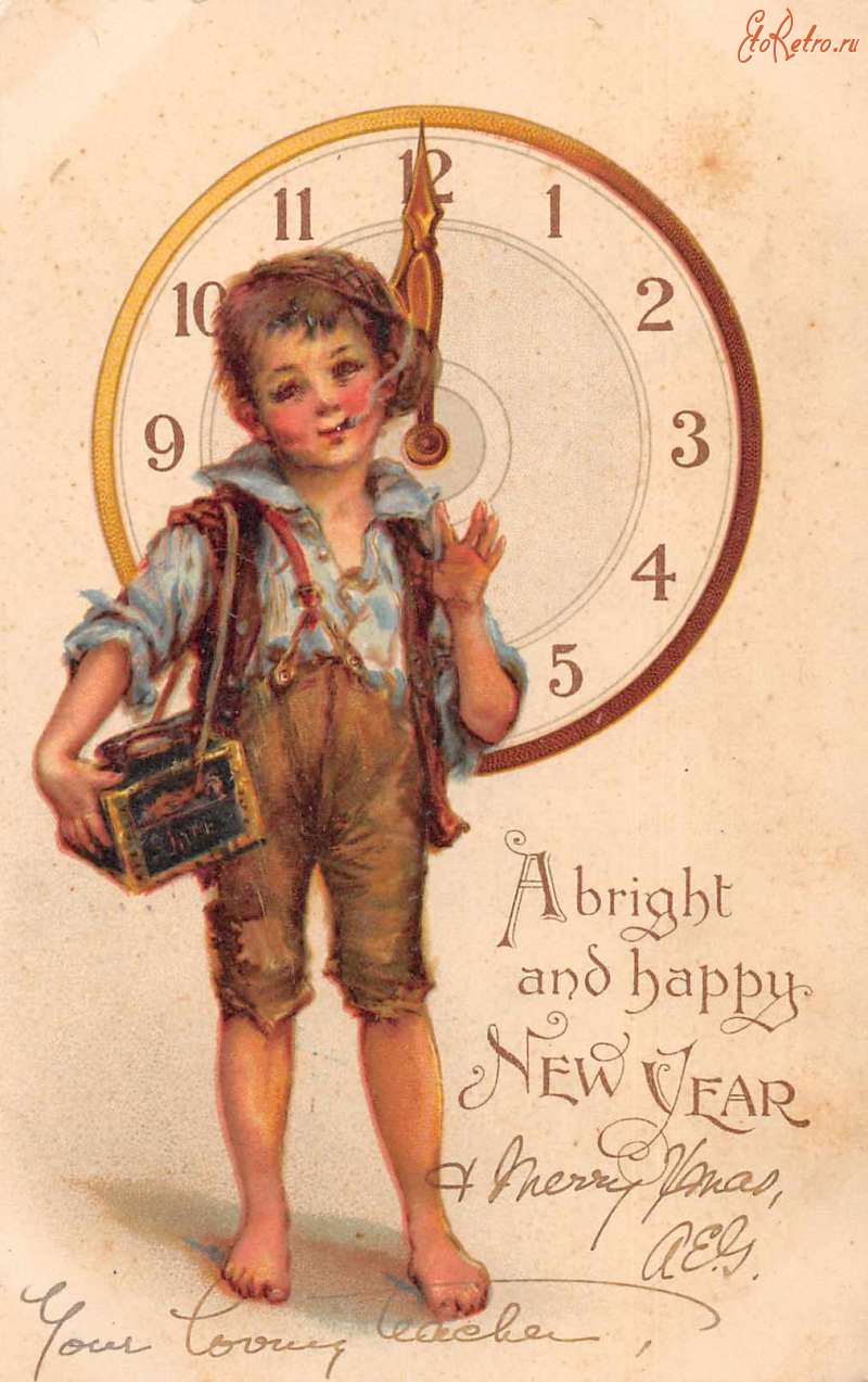 Ретро открытки - Новый Год. Счастливые часы