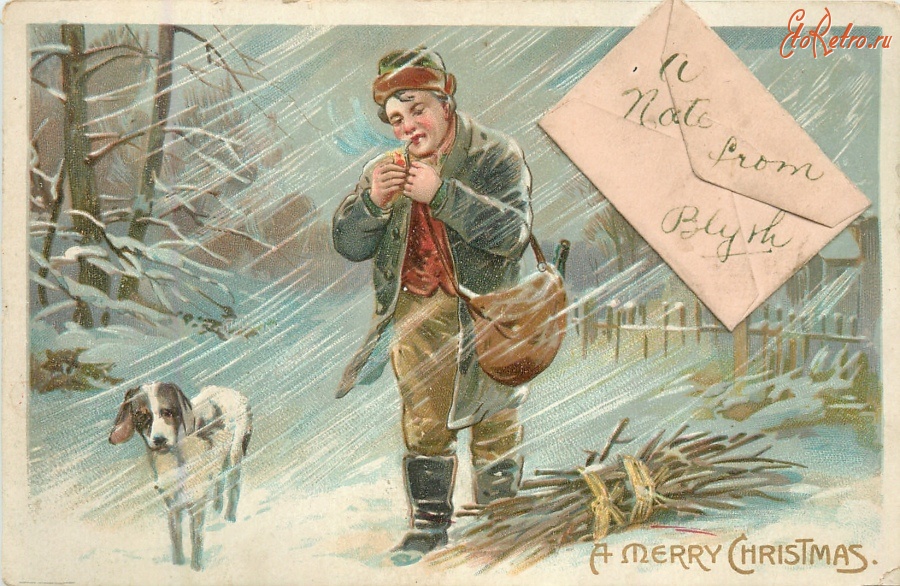 Ретро открытки - Счастливого Рождества. В лес за хворостом