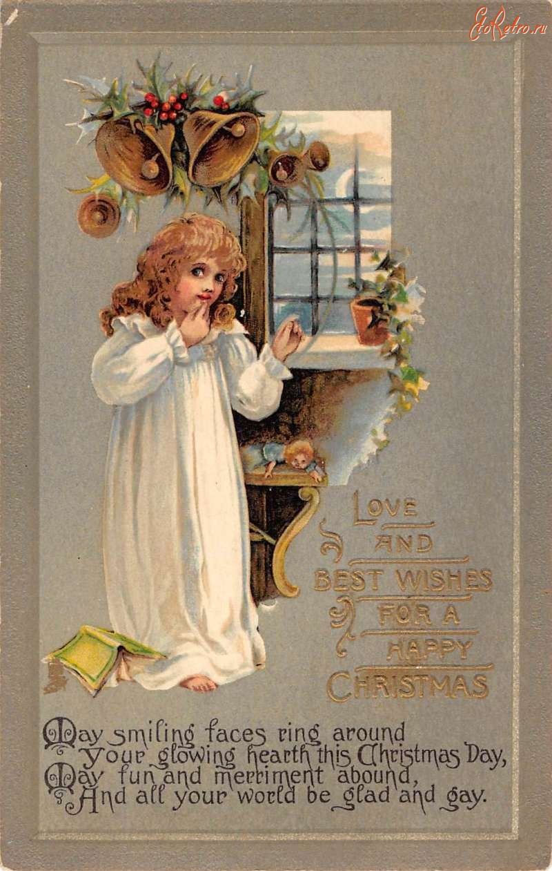 Ретро открытки - Счастливого Рождества. Рождественские колокола