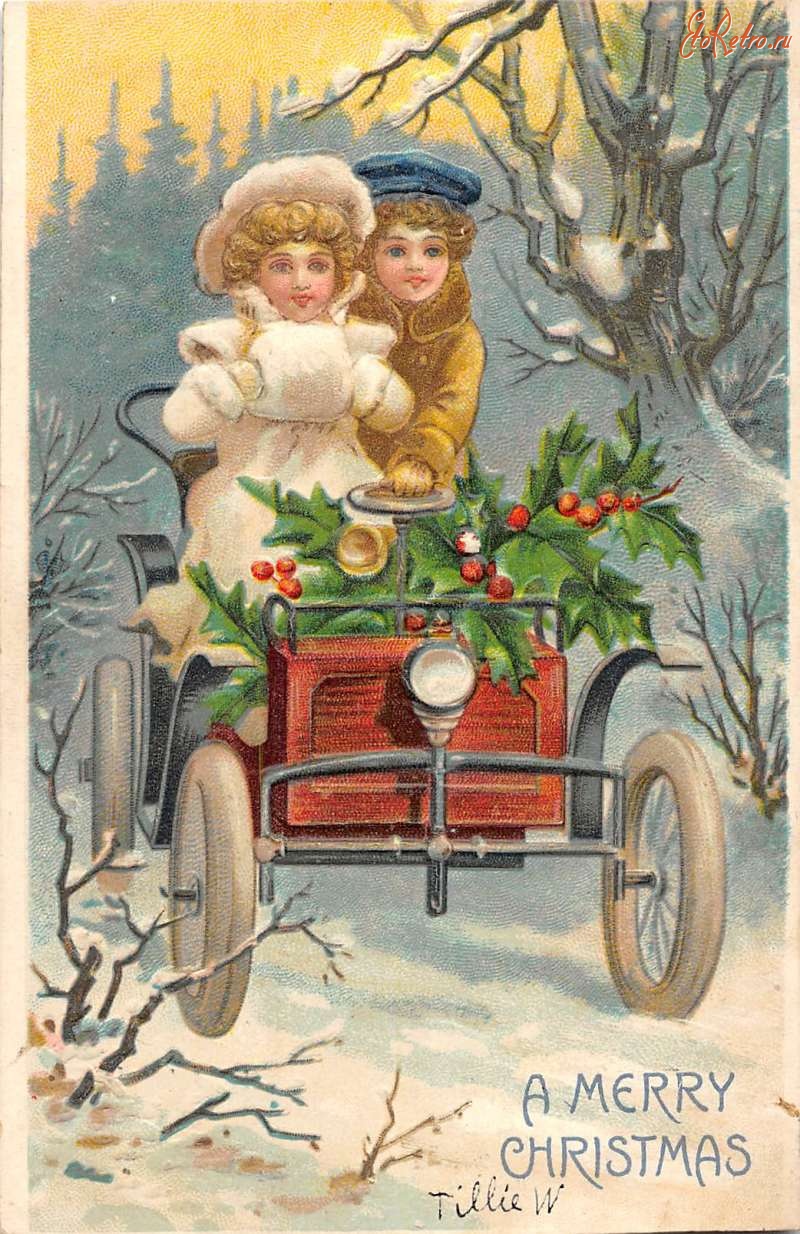 Ретро открытки - Счастливого Рождества. Романтическое путешествие