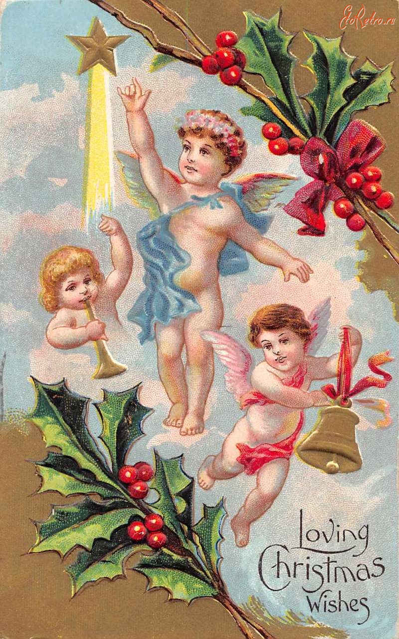 Ретро открытки - С Рождеством и Новым Годом. Ангелы и Рождественская звезда