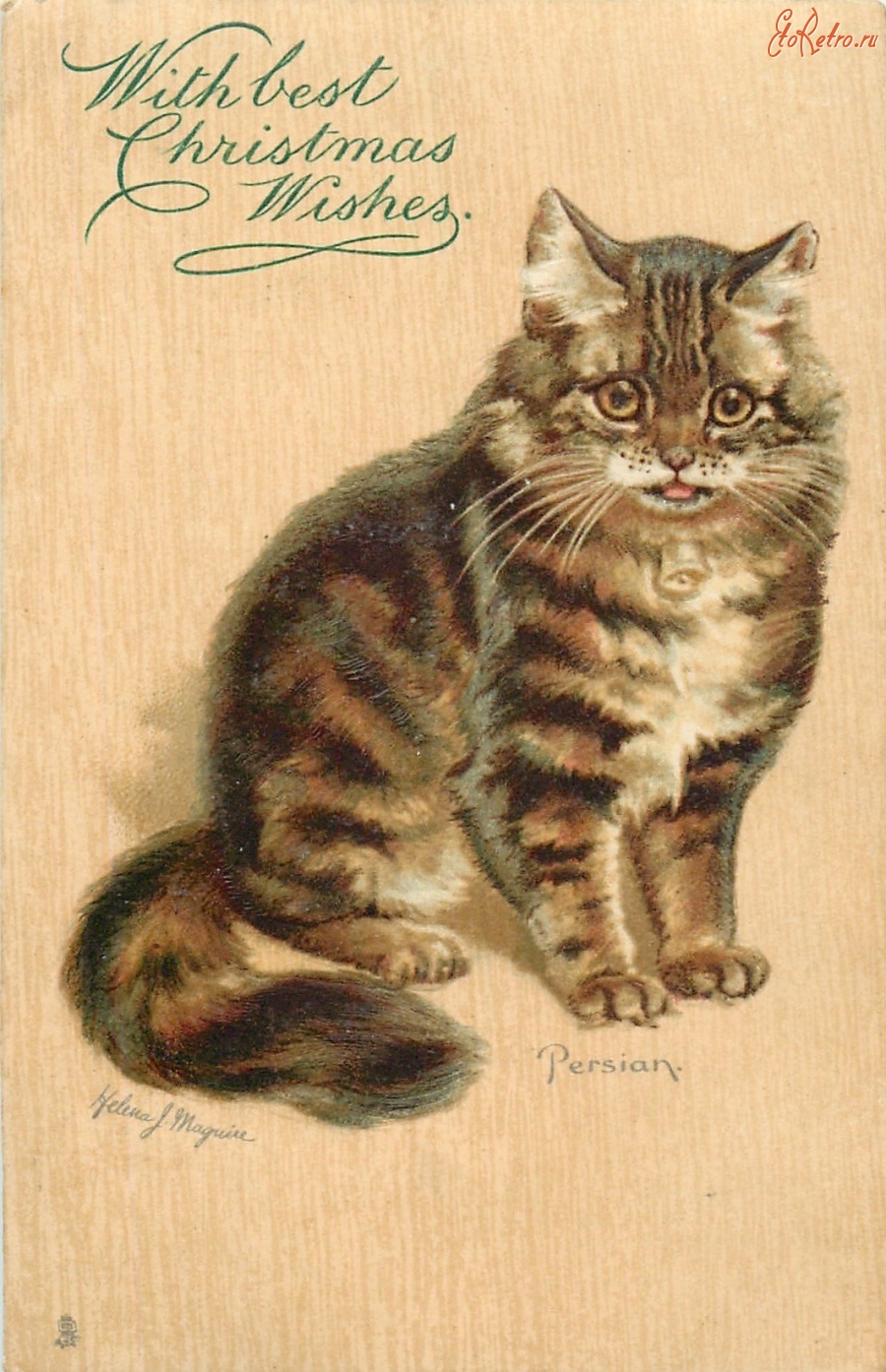 Ретро открытки - С Рождеством. Персидская кошка